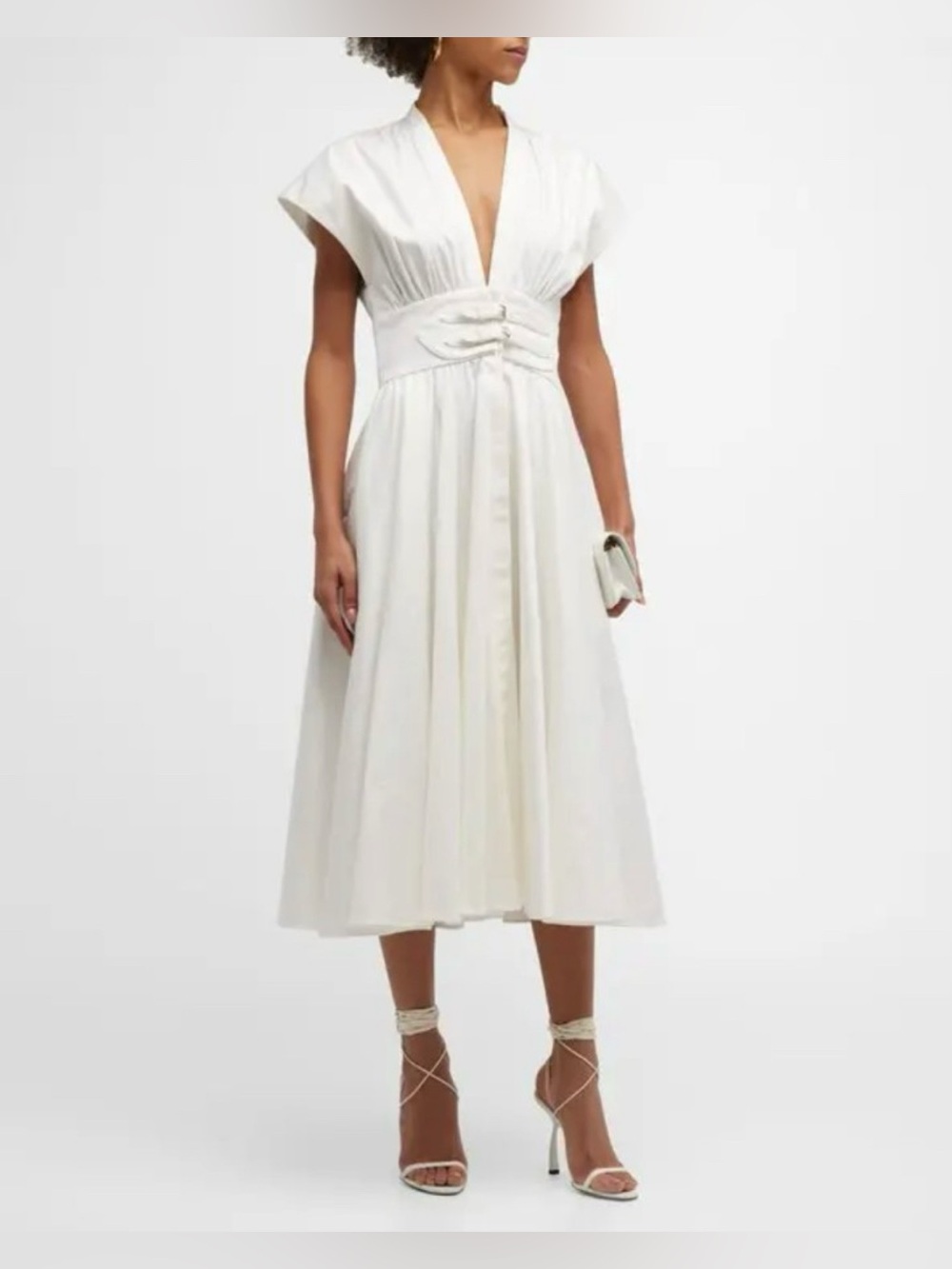 Alexis Jaden Buckle-Waist Pleated Midi Dress – Size L – NWOT – $595 Retail